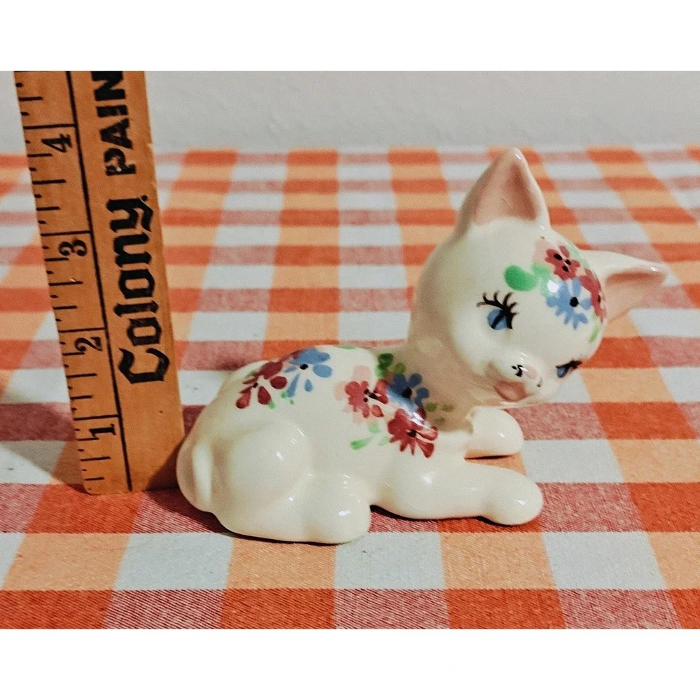 Rare 1940's DeLee Cat Floral ‎ Porcelain Figurine Pottery Hand Painted